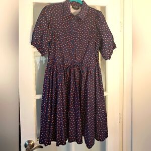 Navy Blue Dress with Red Polka Dots